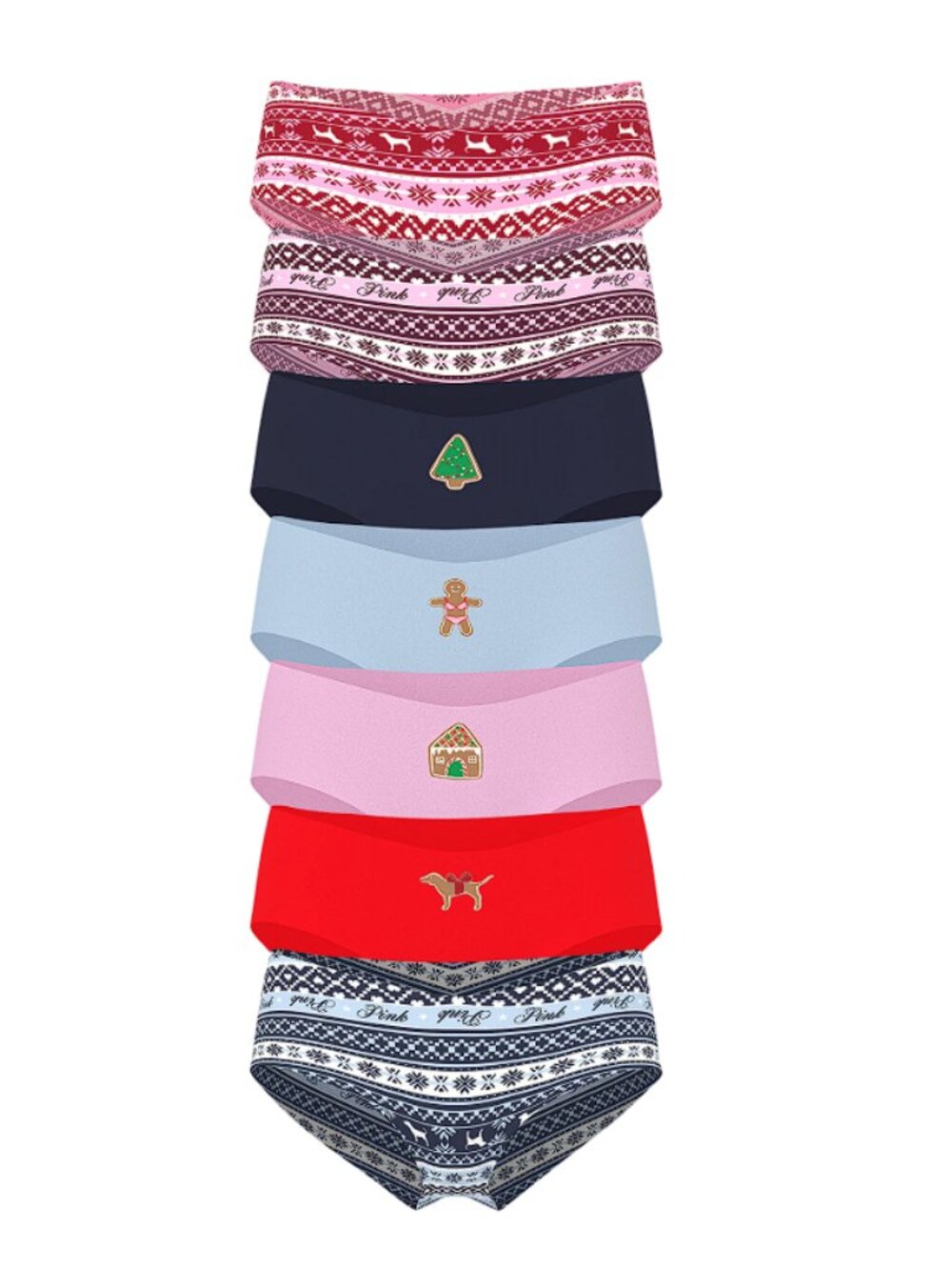 Victoria's Secret PINK 7-Pack No-Show Cheeky Panties Holiday Theme (M) NWT!